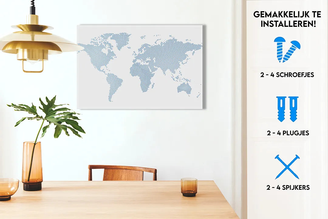 Metalen magneetbord met wereldkaart in blauw – droog uitwisbaar & magnetisch