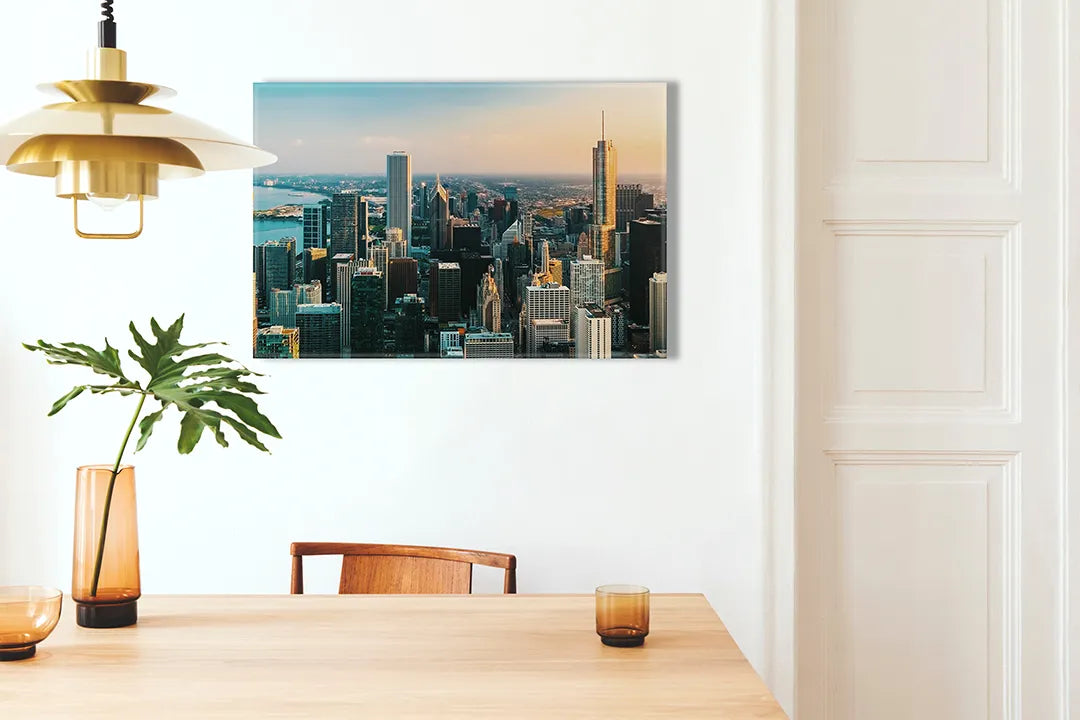 Stadssilhouet op een metalen magneetbord - droog uitwisbaar & magnetisch
