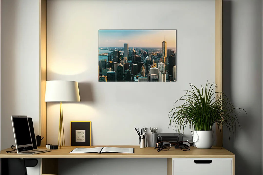 Stadssilhouet op een metalen magneetbord - droog uitwisbaar & magnetisch