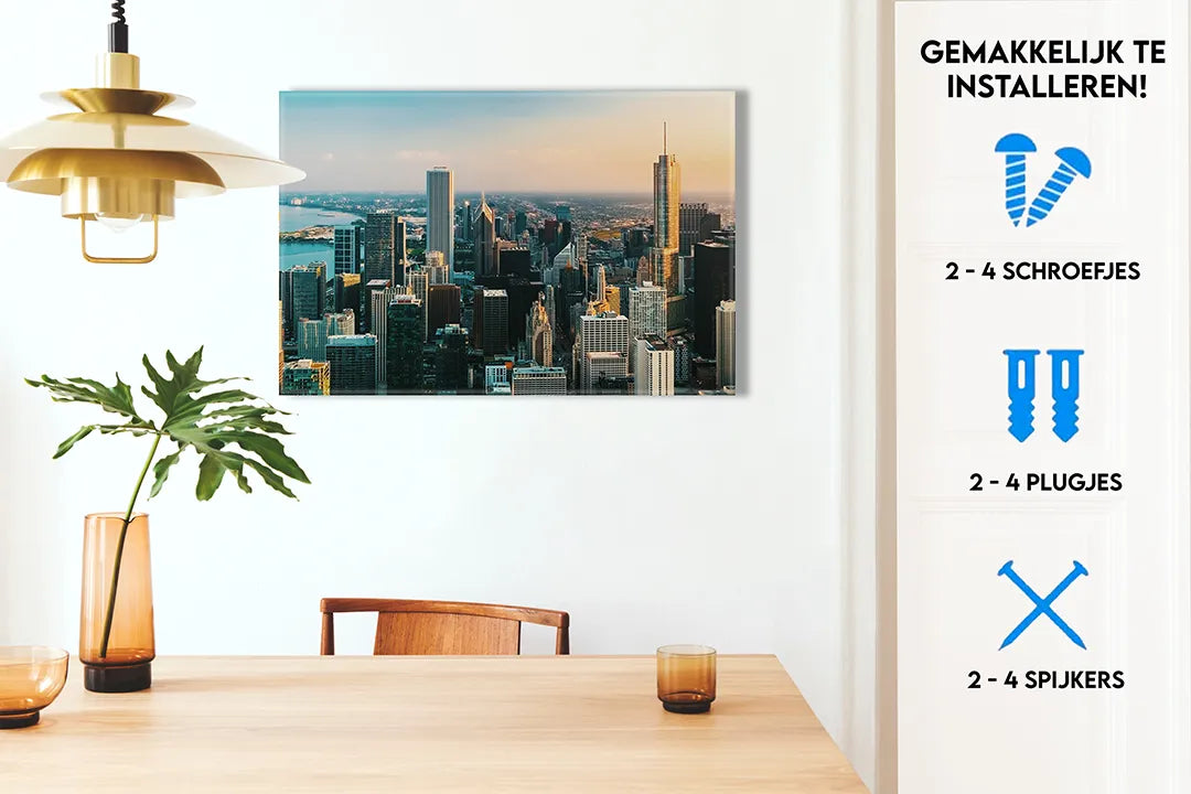 Stadssilhouet op een metalen magneetbord - droog uitwisbaar & magnetisch
