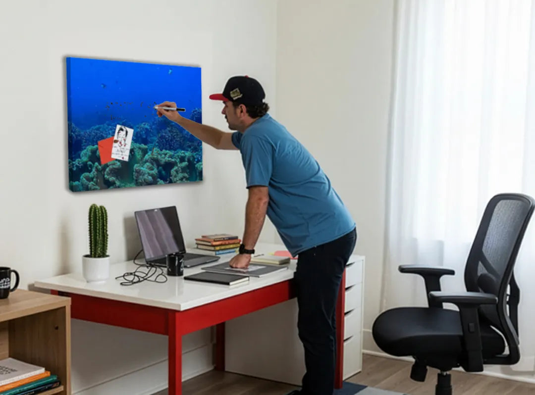 Metalen magneetbord met onderwaterleven - droog uitwisbaar & magnetisch