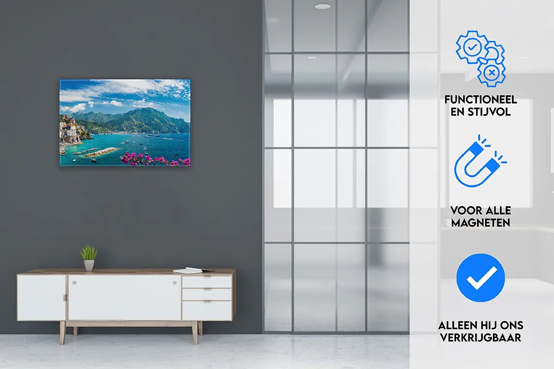 Verbluffend metalen magneetbord van Amalfi-kust - droog uitwisbaar & magnetisch
