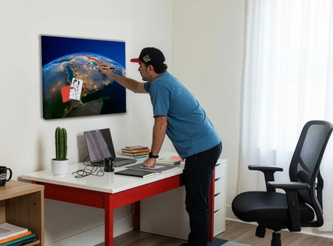 Metalen magneetbord met uitzicht op de aarde - droog uitwisbaar & magnetisch