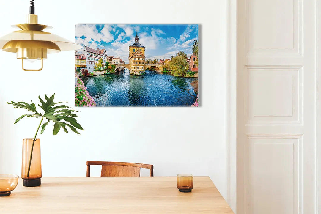 Metalen magneetbord met brug en historische gebouwen - droog uitwisbaar & magnetisch