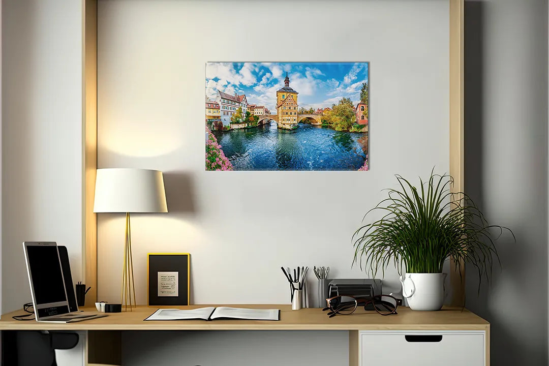Metalen magneetbord met brug en historische gebouwen - droog uitwisbaar & magnetisch