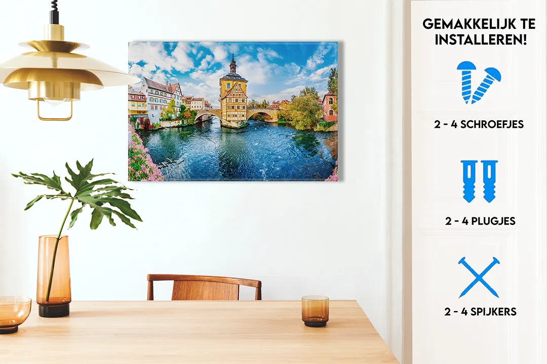 Metalen magneetbord met brug en historische gebouwen - droog uitwisbaar & magnetisch