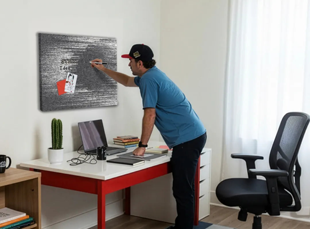 Metalen magneetbord met abstract design in grijs - droog uitwisbaar & magnetisch