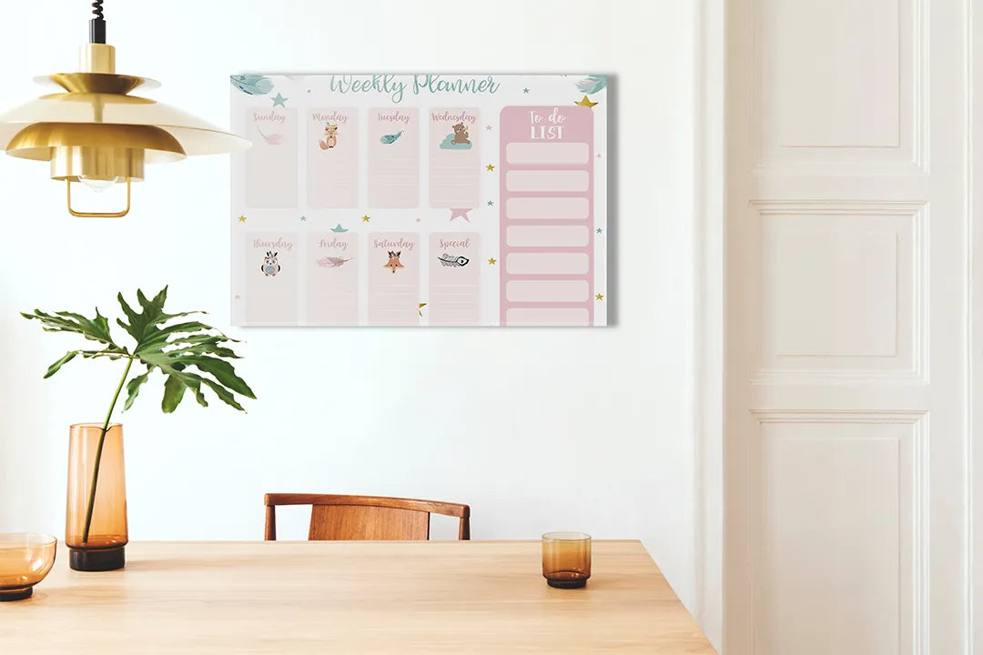 Metalen magneetbord met schattige dieren en sterren - droog uitwisbaar & magnetisch