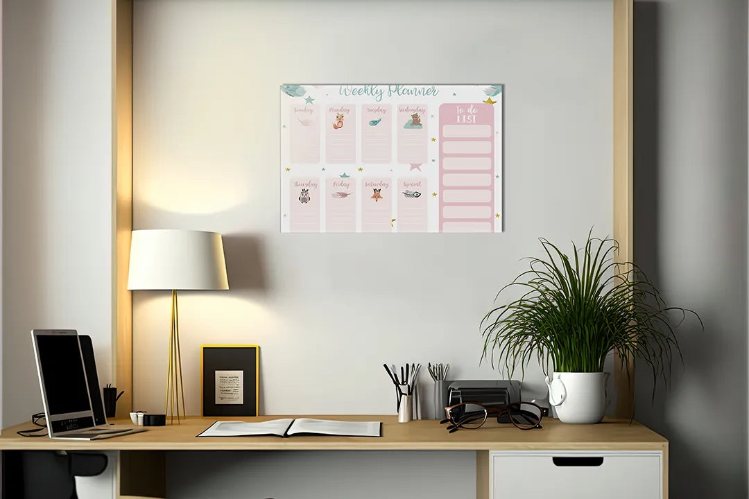 Metalen magneetbord met schattige dieren en sterren - droog uitwisbaar & magnetisch