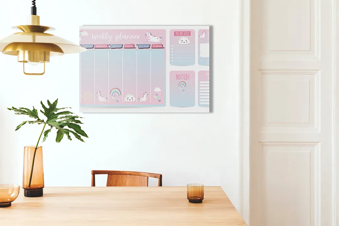 Metalen magneetbord met een schattig eenhoorn thema - droog uitwisbaar & magnetisch