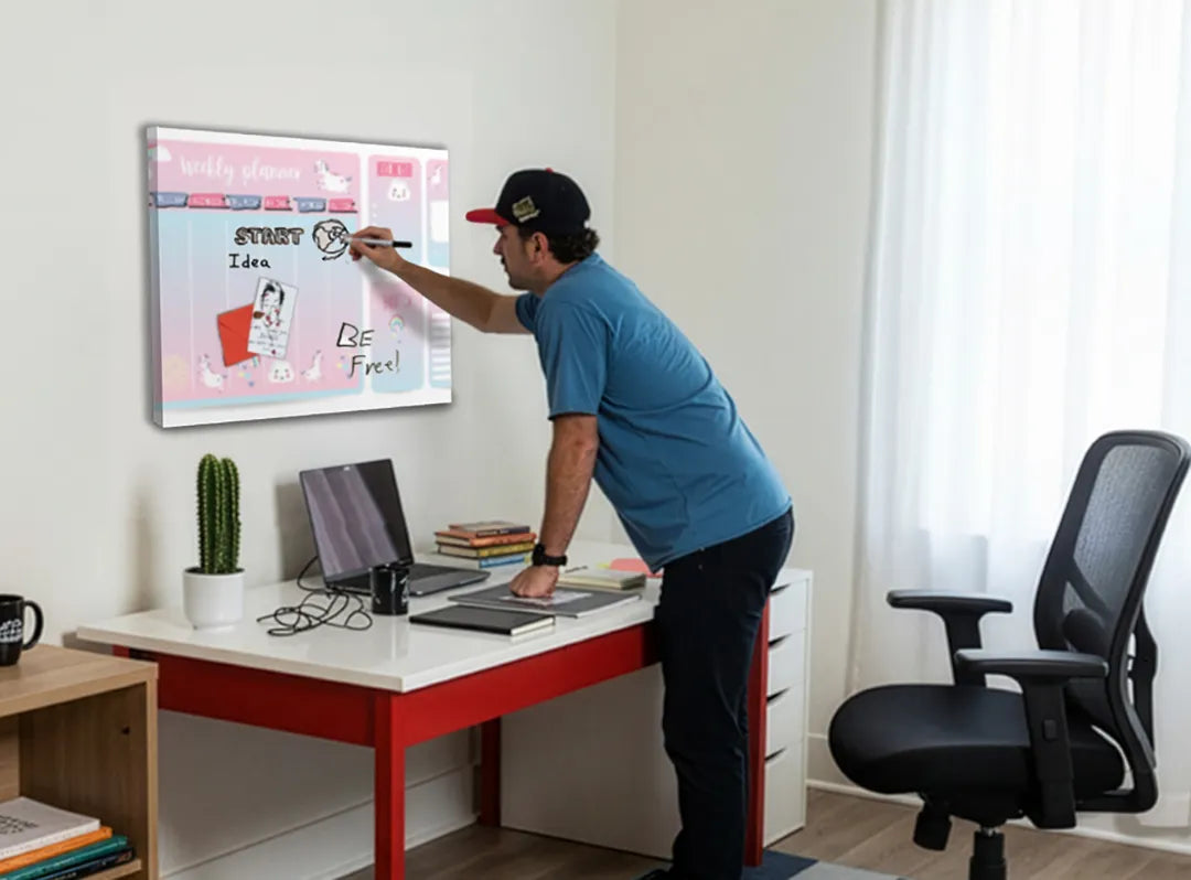 Metalen magneetbord met een schattig eenhoorn thema - droog uitwisbaar & magnetisch