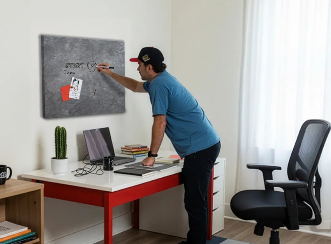 Metalen magneetbord met unieke grijze textuur - droog uitwisbaar & magnetisch