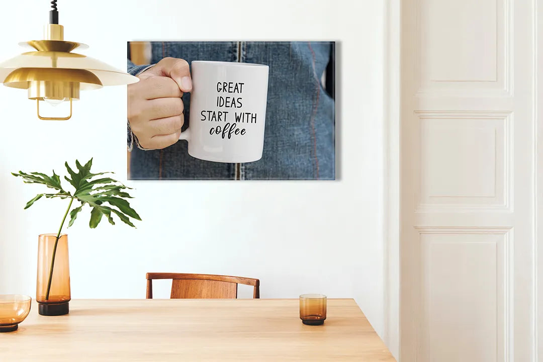 Metalen magneetbord met 'Great Ideas Start With Coffee' - droog uitwisbaar & magnetisch
