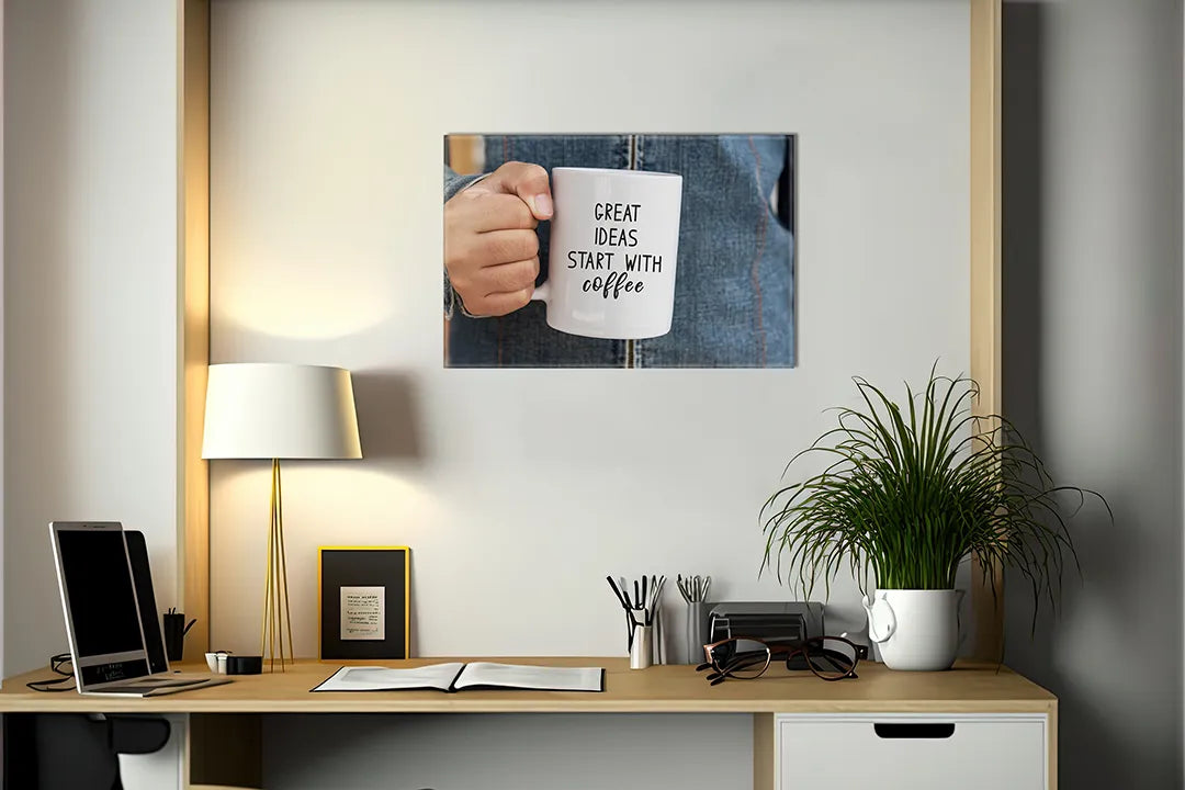Metalen magneetbord met 'Great Ideas Start With Coffee' - droog uitwisbaar & magnetisch