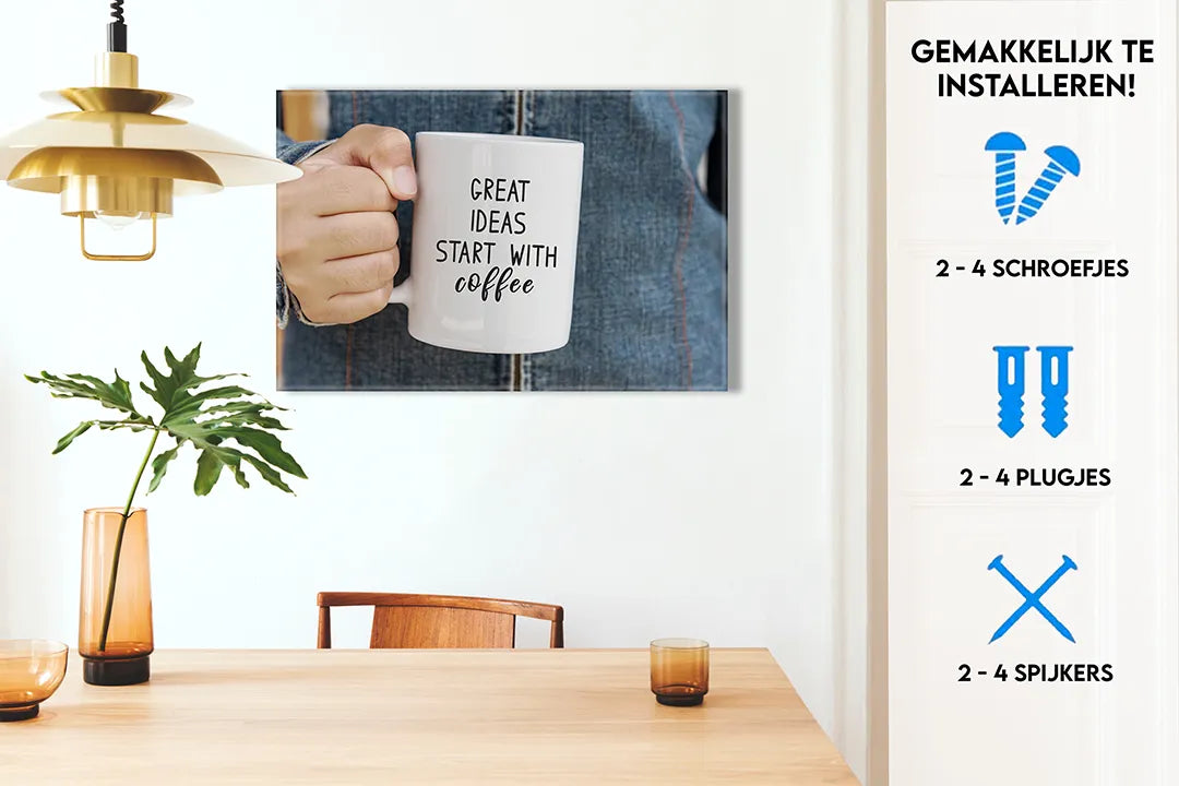 Metalen magneetbord met 'Great Ideas Start With Coffee' - droog uitwisbaar & magnetisch
