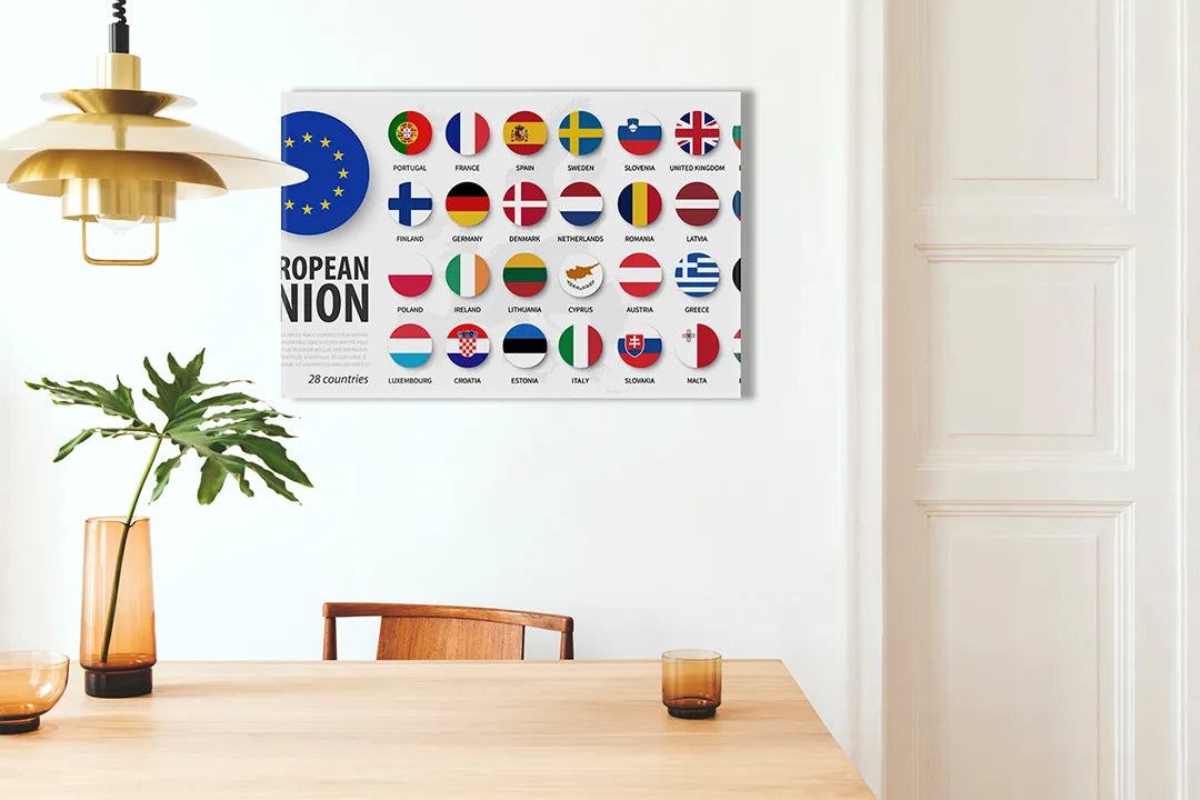 Metalen magneetbord met Europese vlaggen - Decoratief en Functioneel - droog uitwisbaar & magnetisch
