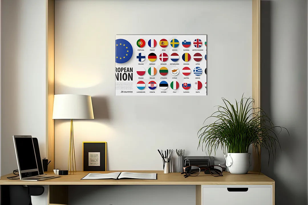 Metalen magneetbord met Europese vlaggen - Decoratief en Functioneel - droog uitwisbaar & magnetisch