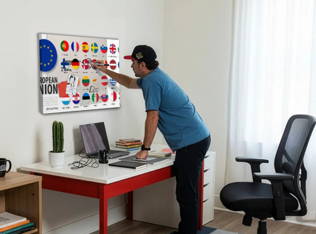 Metalen magneetbord met Europese vlaggen - Decoratief en Functioneel - droog uitwisbaar & magnetisch