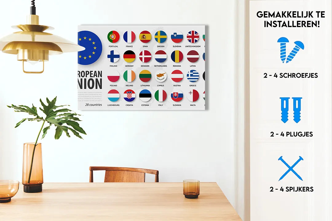 Metalen magneetbord met Europese vlaggen - Decoratief en Functioneel - droog uitwisbaar & magnetisch