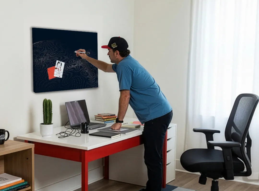 Metalen magneetbord met dynamisch golfpatroon - droog uitwisbaar & magnetisch