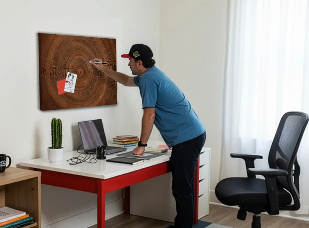 Metalen magneetbord in houten schijf stijl - droog uitwisbaar & magnetisch