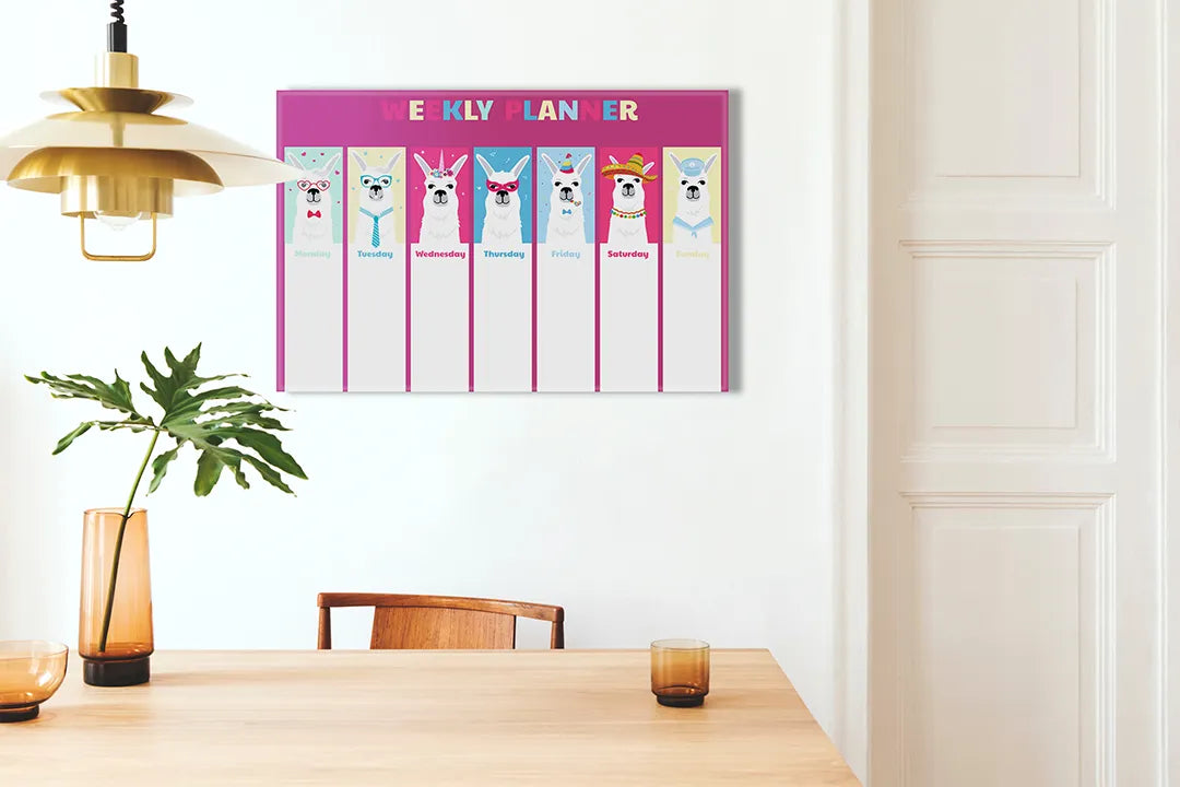 Metalen magneetbord met schattige lama's - droog uitwisbaar & magnetisch