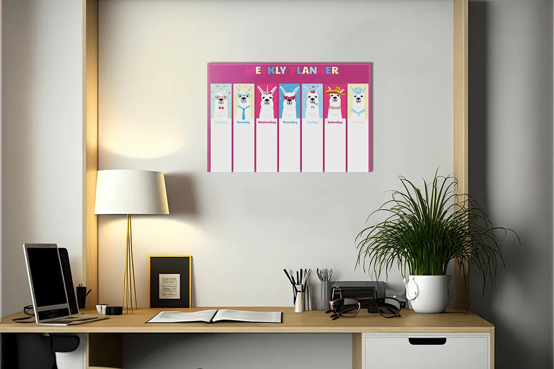 Metalen magneetbord met schattige lama's - droog uitwisbaar & magnetisch