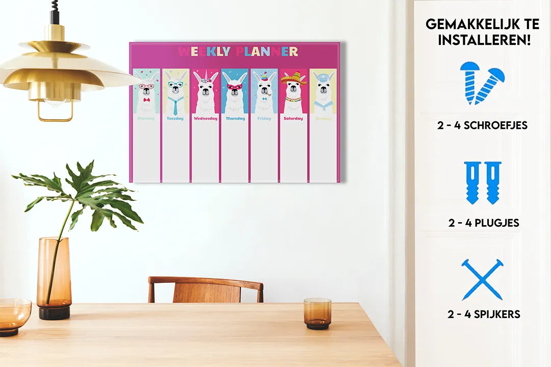 Metalen magneetbord met schattige lama's - droog uitwisbaar & magnetisch
