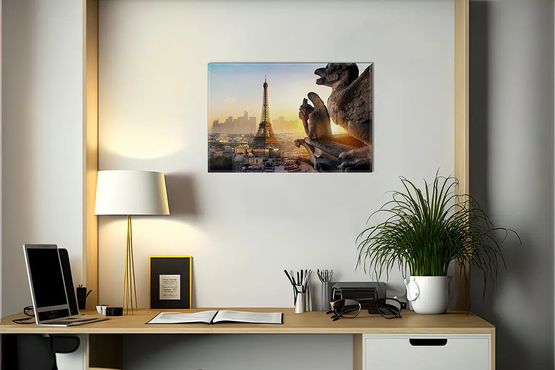 Metalen magneetbord met Eiffeltoren en mythologische beelden - droog uitwisbaar & magnetisch