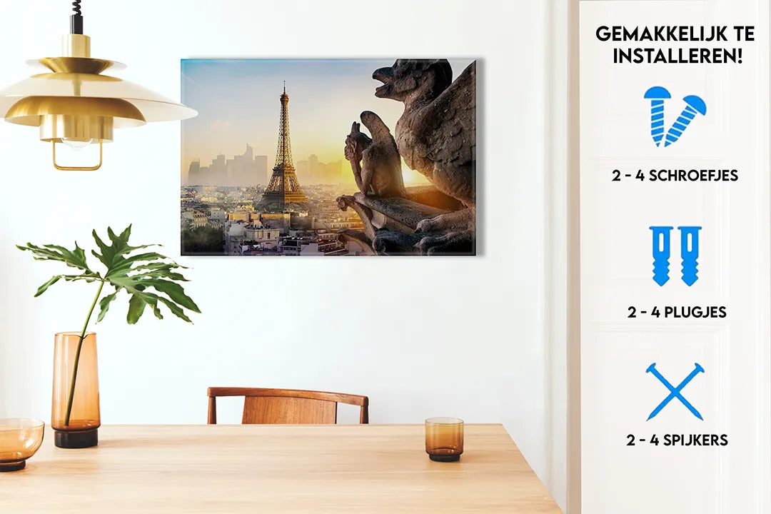 Metalen magneetbord met Eiffeltoren en mythologische beelden - droog uitwisbaar & magnetisch