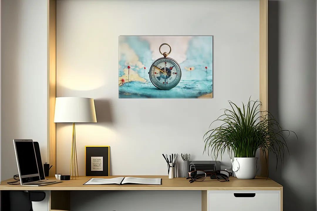 Metalen magneetbord met kompas en wereldkaart – droog uitwisbaar & magnetisch