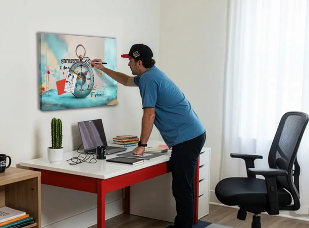 Metalen magneetbord met kompas en wereldkaart – droog uitwisbaar & magnetisch