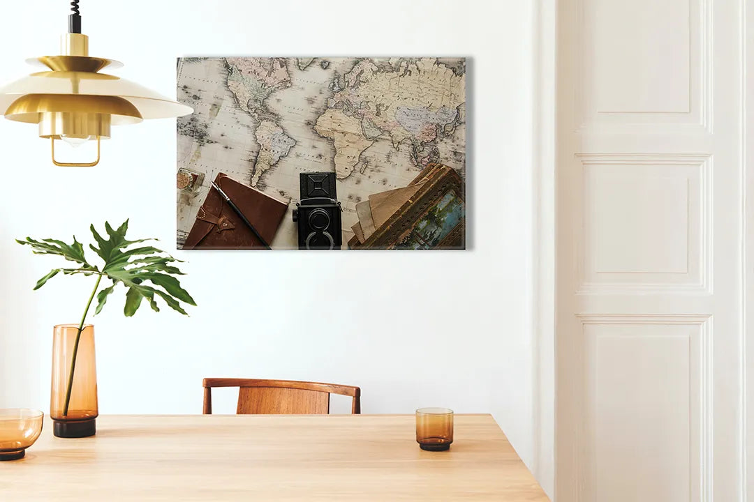 Metalen magneetbord met wereldkaart design - droog uitwisbaar & magnetisch