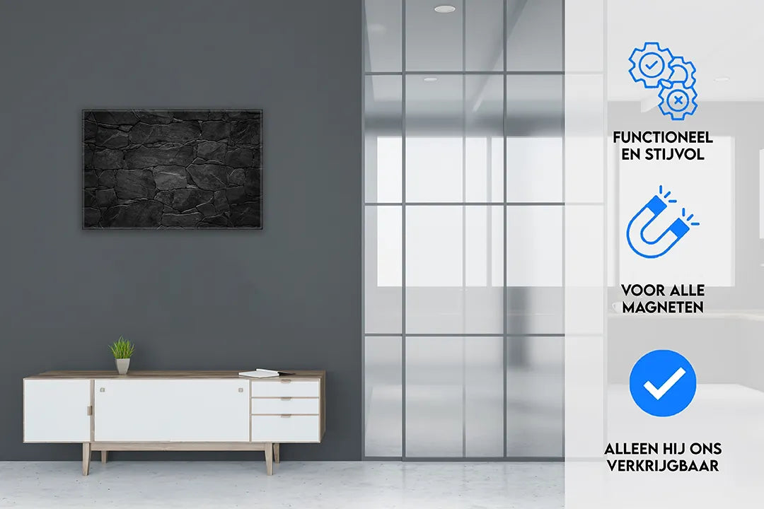 Metalen magneetbord met steenstructuur – Decoratief en functioneel – droog uitwisbaar & magnetisch