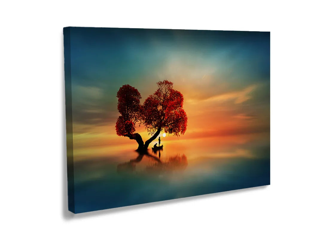 Metalen bord met kleurrijke boom tijdens zonsondergang dat als magneetbord kan fungeren.