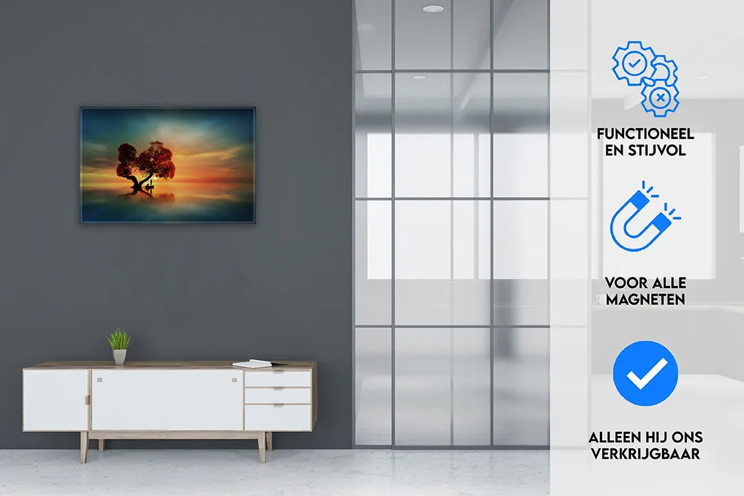 Metalen magneetbord met kleurrijke boom bij zonsondergang - droog uitwisbaar & magnetisch