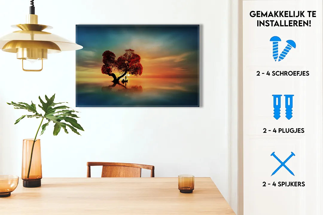 Metalen magneetbord met kleurrijke boom bij zonsondergang - droog uitwisbaar & magnetisch