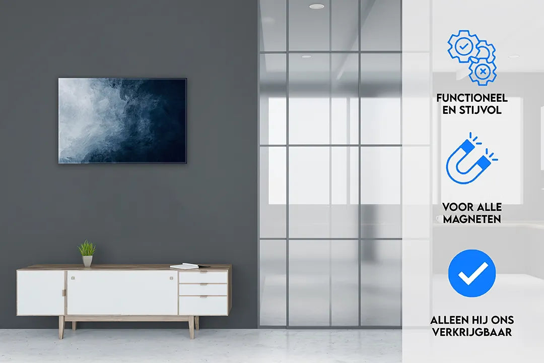 Modern metalen magneetbord in oceanen van blauw – droog uitwisbaar & magnetisch