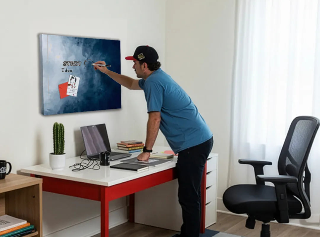 Modern metalen magneetbord in oceanen van blauw – droog uitwisbaar & magnetisch