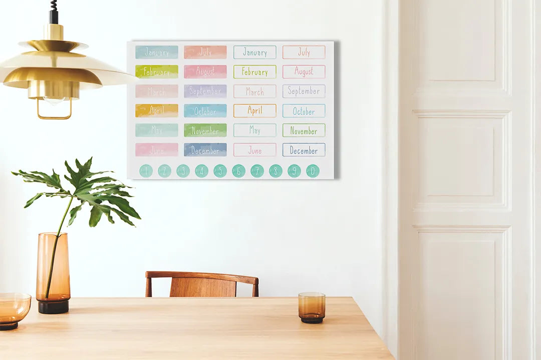 Decoratief metalen magneetbord met maanden en cijfers – droog uitwisbaar & magnetisch