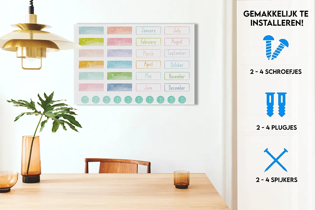 Decoratief metalen magneetbord met maanden en cijfers – droog uitwisbaar & magnetisch