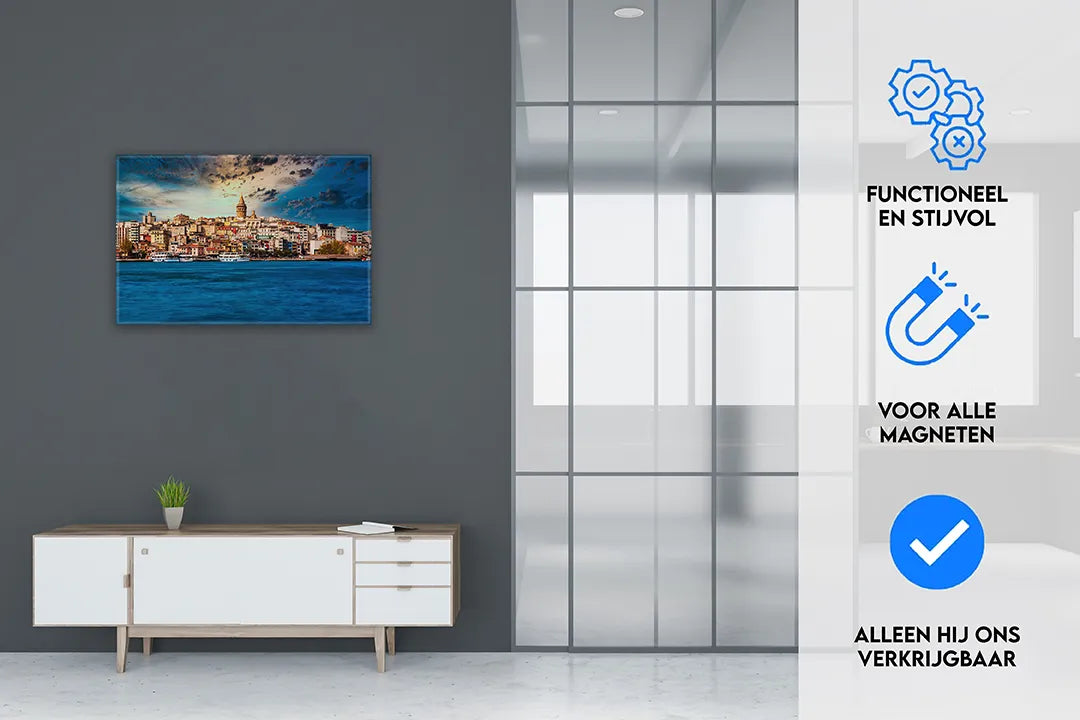 Metalen magneetbord van de prachtige skyline van Istanbul - droog uitwisbaar & magnetisch