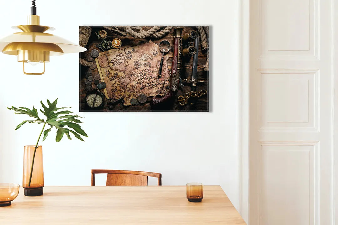 Metalen magneetbord met oude kaart en accessoires - droog uitwisbaar & magnetisch