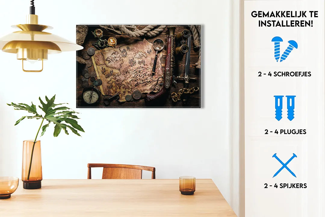 Metalen magneetbord met oude kaart en accessoires - droog uitwisbaar & magnetisch