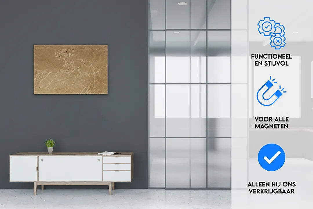 Metalen Magneetbord met Prehistorische Tekening – droog uitwisbaar & magnetisch