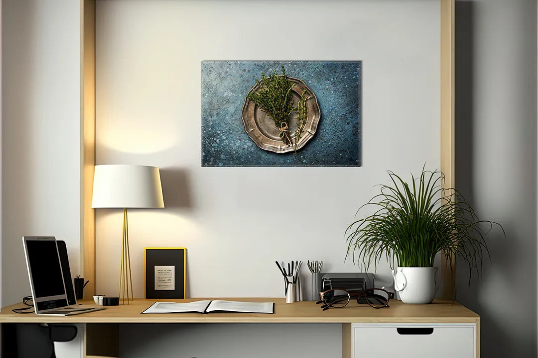 Metalen magneetbord met kruiden op een zilveren schaal – droog uitwisbaar & magnetisch