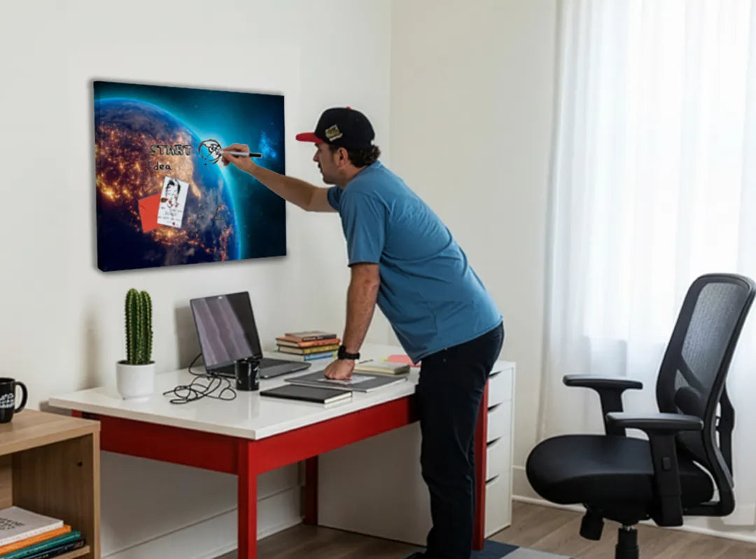 Metalen magneetbord met wereldbeeld - droog uitwisbaar & magnetisch