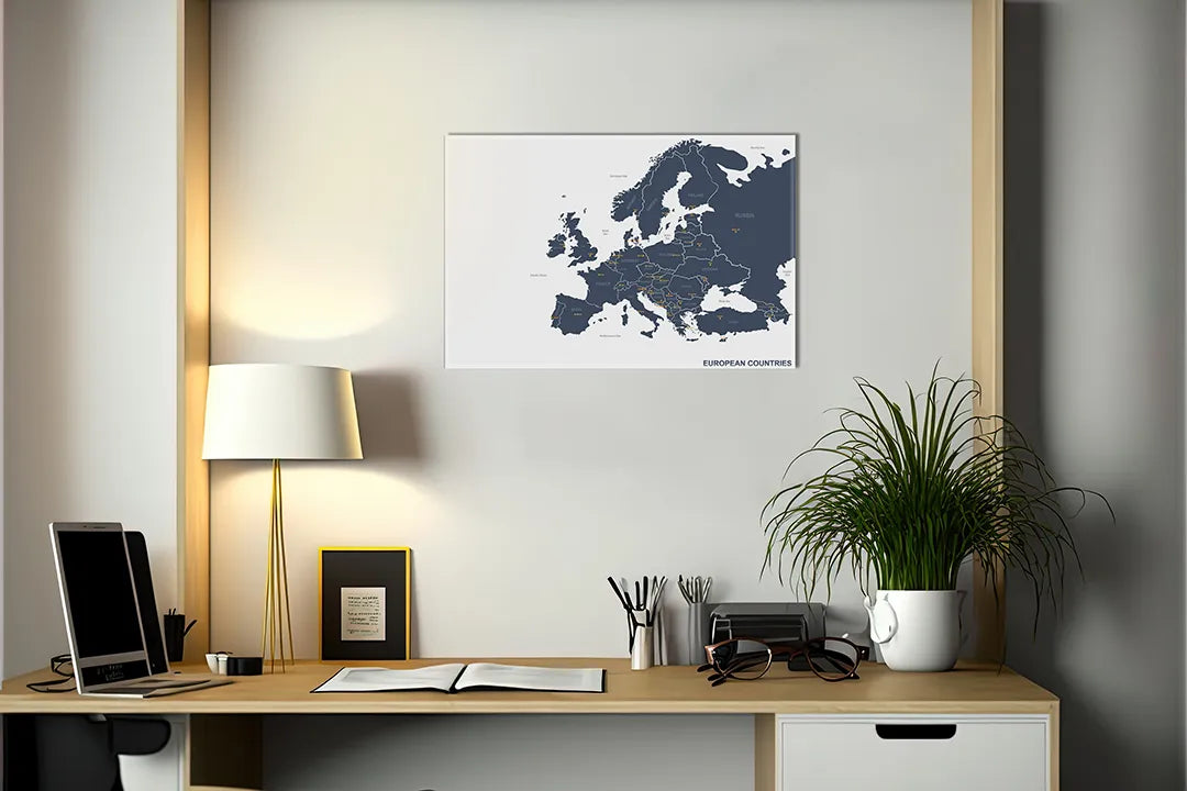 Metalen magneetbord kleurrijke wereldkaart met silhouetten â€“ educatieve wanddecoratie