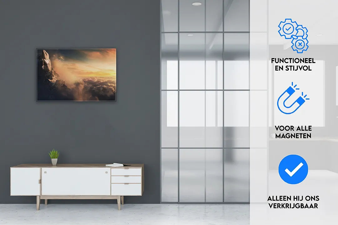 Metalen magneetbord met bergtop bij zonsopgang – natuur wanddecoratie