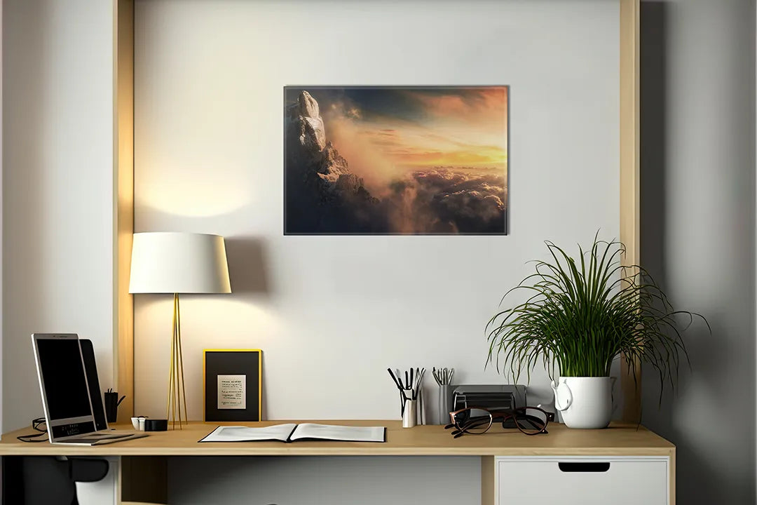 Metalen magneetbord met bergtop bij zonsopgang – natuur wanddecoratie